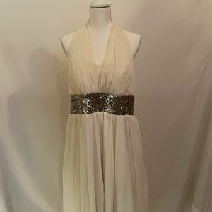 Elegant White Halter Dress with Silver Sequin Detail